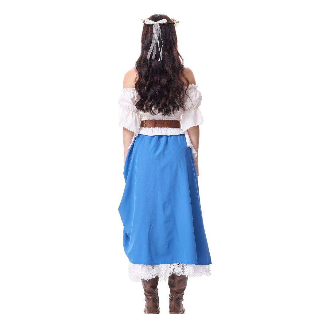 Women's Costume Off Shoulder Top Irregular Skirt Vintage Outfit With Decoration