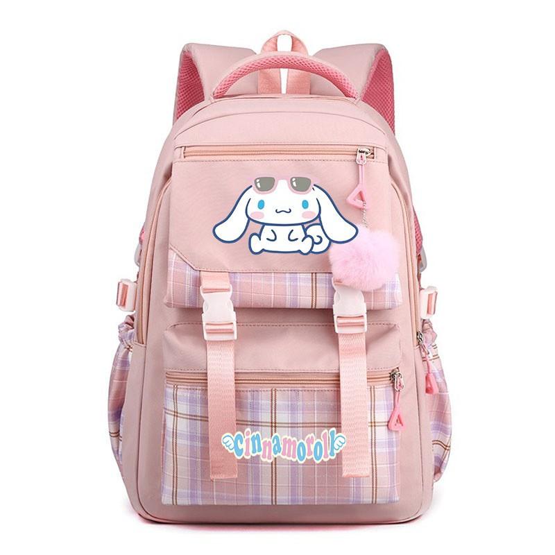 Cinnamoroll Kids School Backpack Boys Girls Large Capacity 20-35L Nylon Dual Strap Bag With Arc Shoulder Straps
