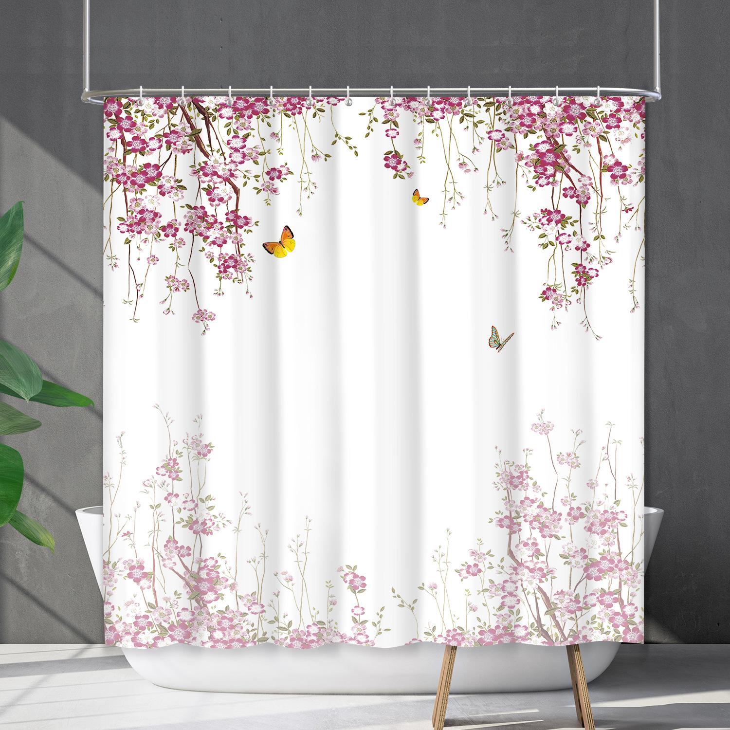 

Водонепроницаемая и устойчивая к плесени шторка для душа с 3D цифровой печатью, шторка-перегородка для ванной комнаты с изображением растений, цветов и травы Shower curtain 90 * 180