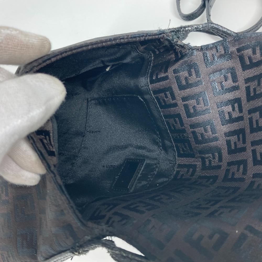 Fendi Zucchino Bag Flap Pochette Crossbody Shoulder Bag Canvas/Leather Black