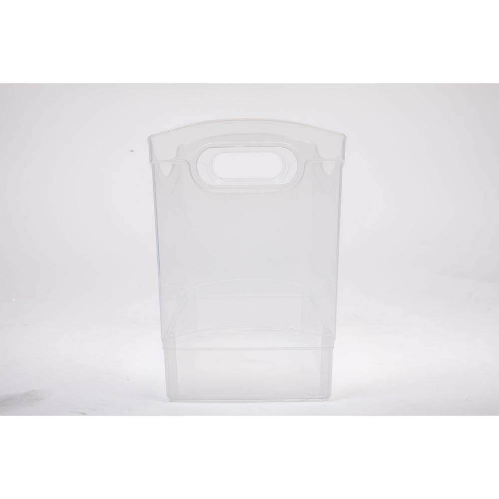 2 Pack Narrow Rectangle Clear Plastic Bins 12 Qt Storage Organizers with Carrying Handles Home Office Use