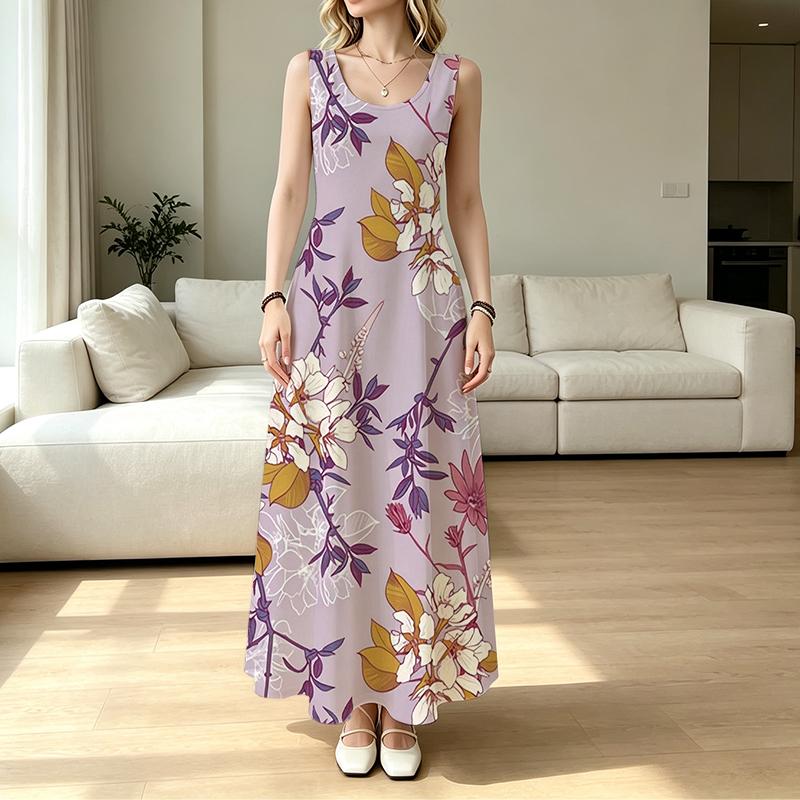 U-Neck Floral Sleeveless Women's Dress Lightweight Flowy,Loose Fit,Versatile for Beach Vacation,Daily Casual,Travel Photos