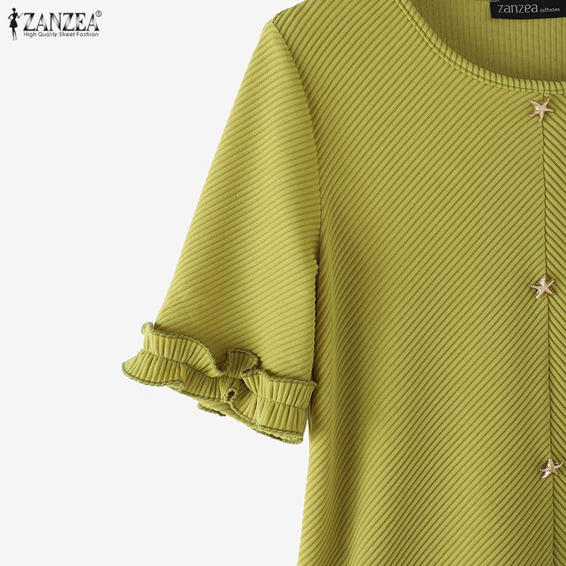 ZANZEA Lässige Damenbluse mit Rundhalsausschnitt und kurzen Ärmeln für den Sommer