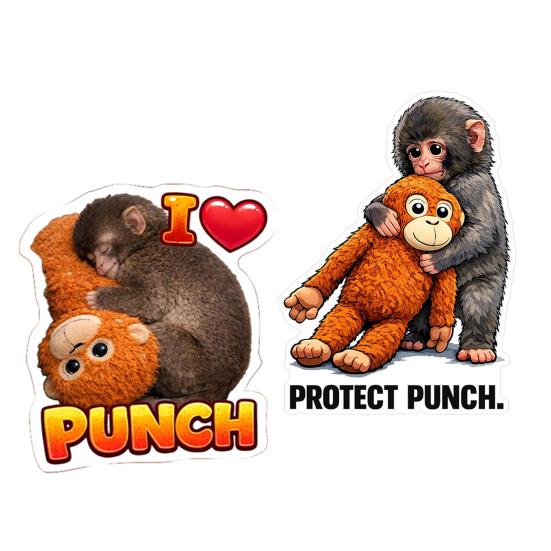 Cute Monkey Sticker Protect Punch The Monkey Decal Macaque Holding Plush Toy Laptop Sticker Fun Decal for Car Window Nursery Kids Room Decor