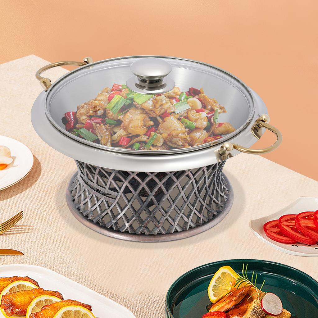 Elegant Bronze Buffet Chafing Dish W/ Lid, Round Alcohol Burner Warmer, 24cm Tabletop Food Pan, Perfect for Catering & Home Use
