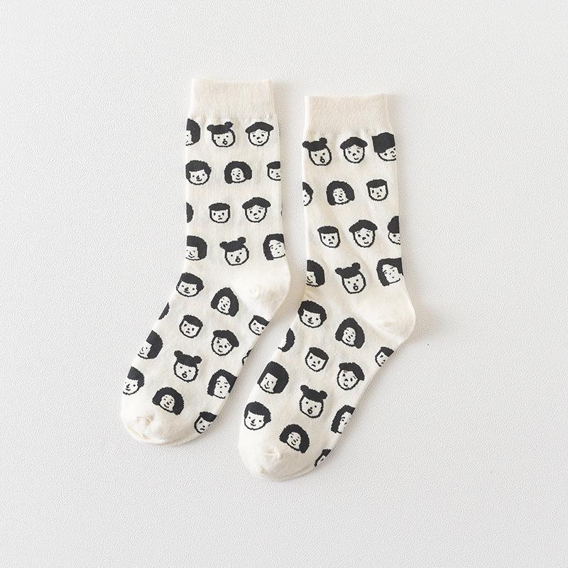 Socken in japanischem Stil mit Tiermuster, mittellang: Kuh, Zebra, Katzen-Design, Unisex, Schwarz & Weiß