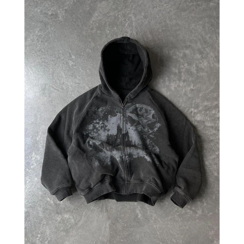 Vintage Frühling und Herbst Ästhetik 3D Gedruckter Gothic Mode Reißverschluss Hoodie Hip Hop Sportbekleidung Lässiger Pullover