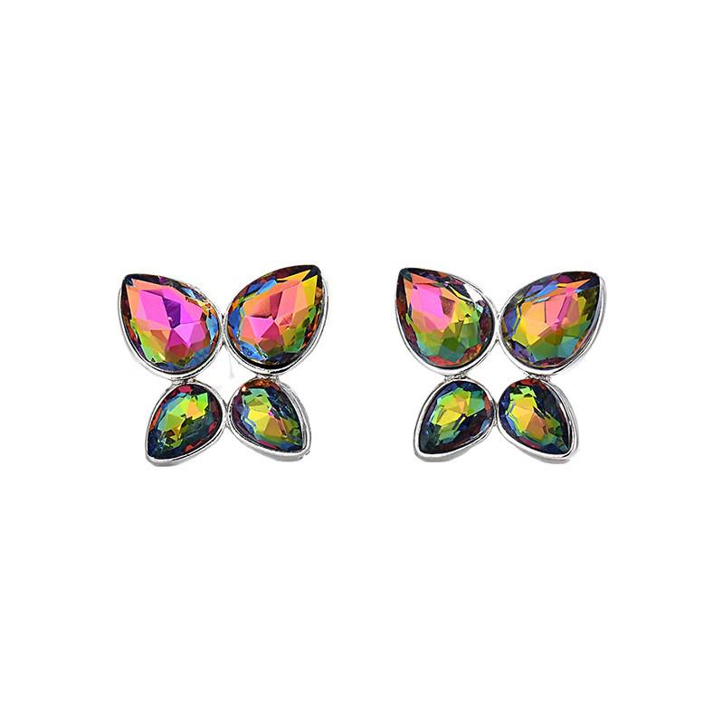 Korean Crystal Angel Tear Stud Earrings - Colorful Teardrop Diamonds with Unique Niche Style for Women
