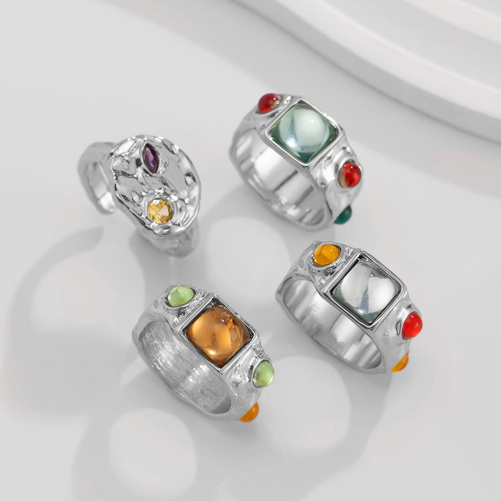 Medieval Liquid Wind Rings Set Joint Ring, Light Luxury Rhinestone Vintage Ring Women