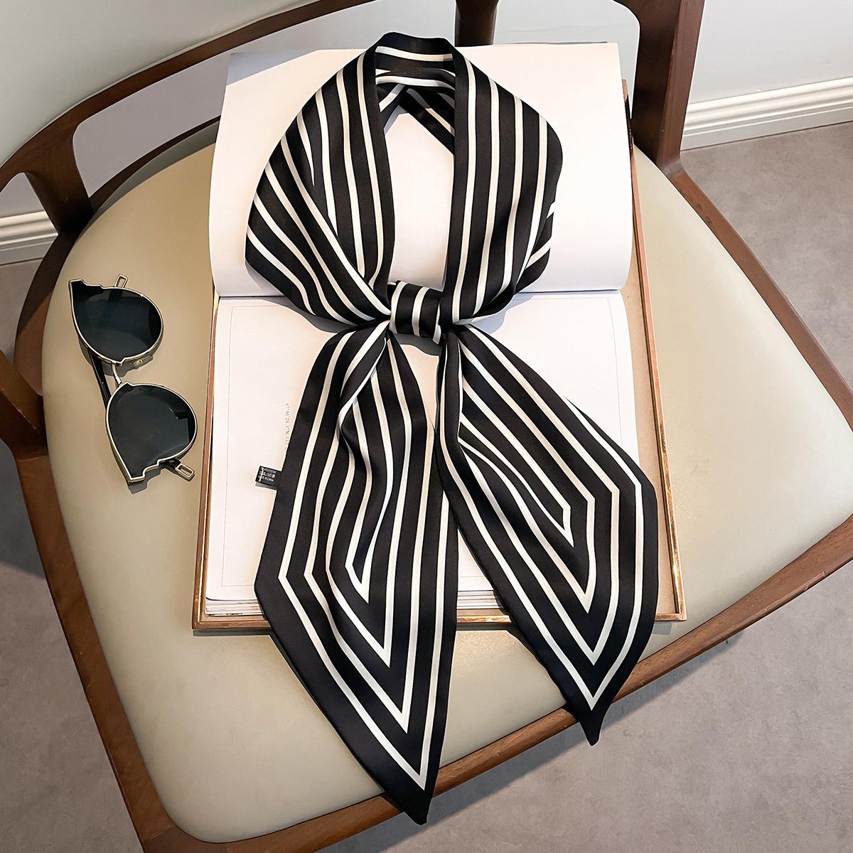 

Женский узкий тонкий шарф, длинный полосатый шелковый шарф, женская сумка с ручкой, многофункциональная декоративная шейная повязка, резинка для волос