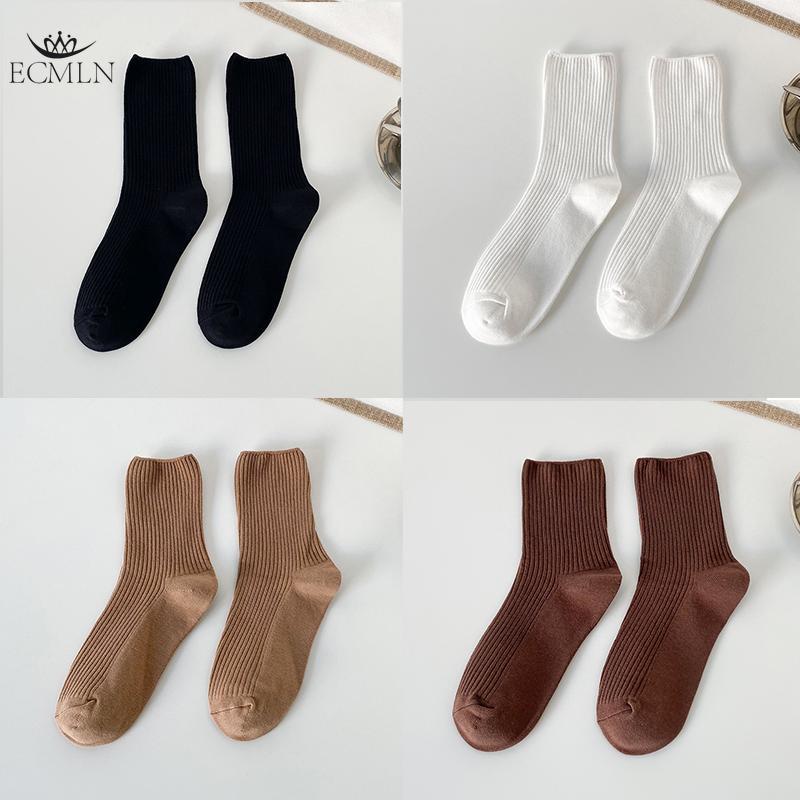 Autumn Winter Red Brown Color Series Women Loose Socks Rib Cotton Fashion Basic Daily Classic Sock Female