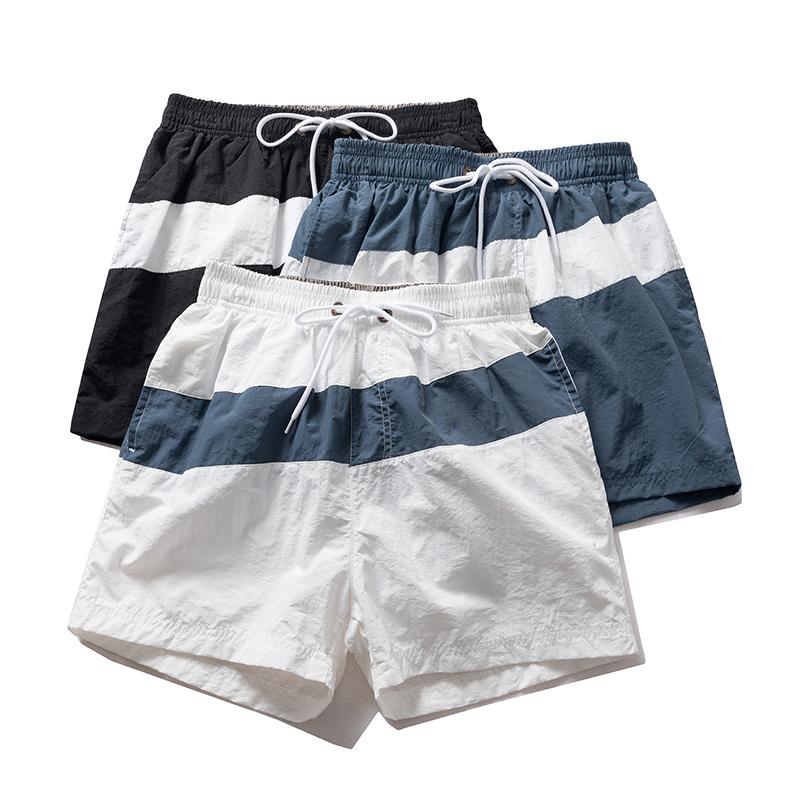 Men's Blue White Stripe Casual Shorts – Elastic Drawstring Waist Nylon Shorts for Summer Daily & Streetwear