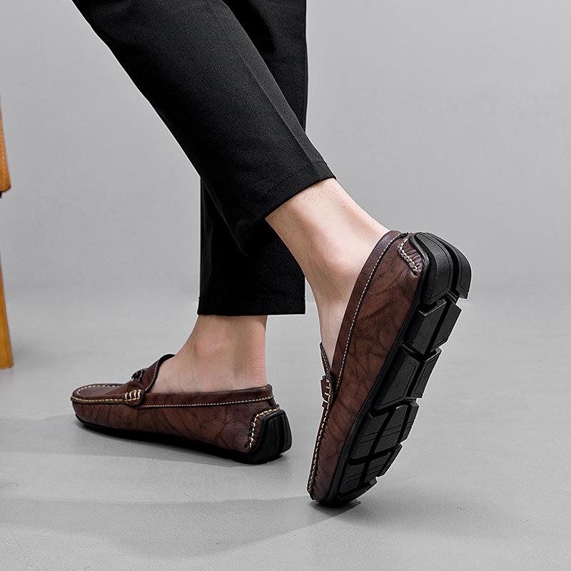 866 Men'S Shoes Doudou Shoes One-Pedal Flat-Soled Handmade Leather Shoes Spring And Summer Low-Top Feet Cowhide Surface Single Shoes