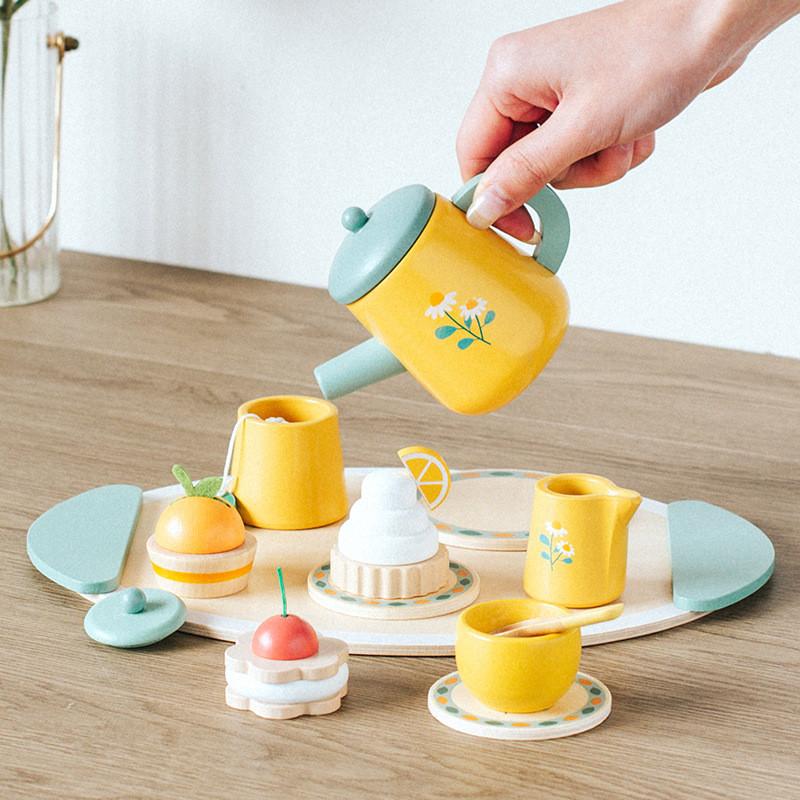 

Wooden Kids Pretend Kitchen Set With Tea Pot And Lemon Tea For Play Imaginative Royal Tea Set