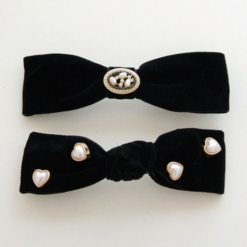 

J.Lauren Heart Pearl Casting Velvet Ribbon Auto Hair Pin H01262 heart