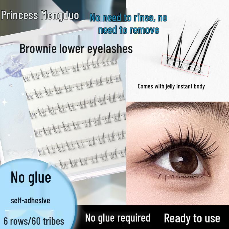 

Mengduo No-Glue Transparent Band Brownie Lower False Eyelashes - Natural, Single Thick, Segmented Design