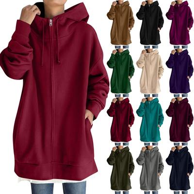 Women Zip Up Hoodie Long Sweatshirt Lightweight Loose Long Sleeve Casual Sweatshirt With Pockets
