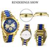 JewelryWe Fashion Watch Analog Display Quartz Roman Numeral Dial Silicone Band Waterproof for Daily Life Men's (Blue.Gold)