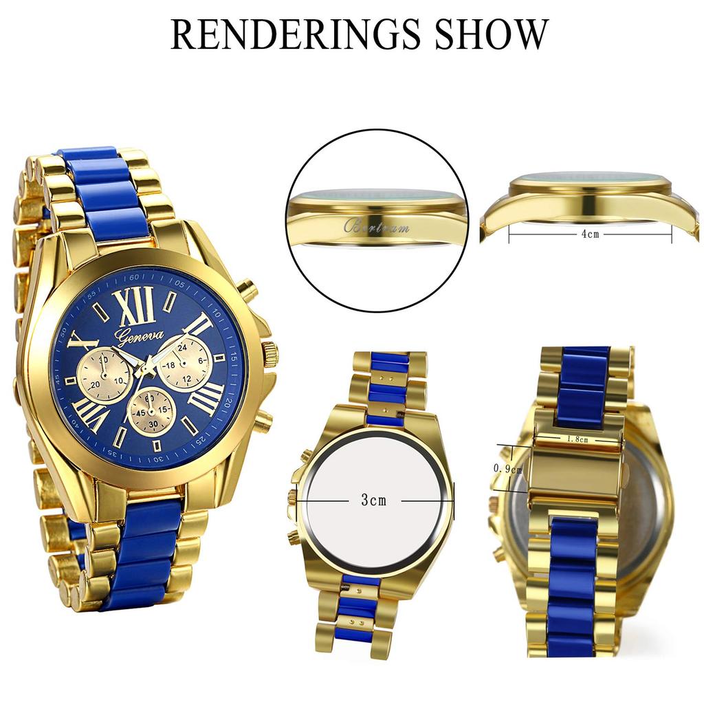 JewelryWe Fashion Watch Analog Display Quartz Roman Numeral Dial Silicone Band Waterproof for Daily Life Men's (Blue.Gold)