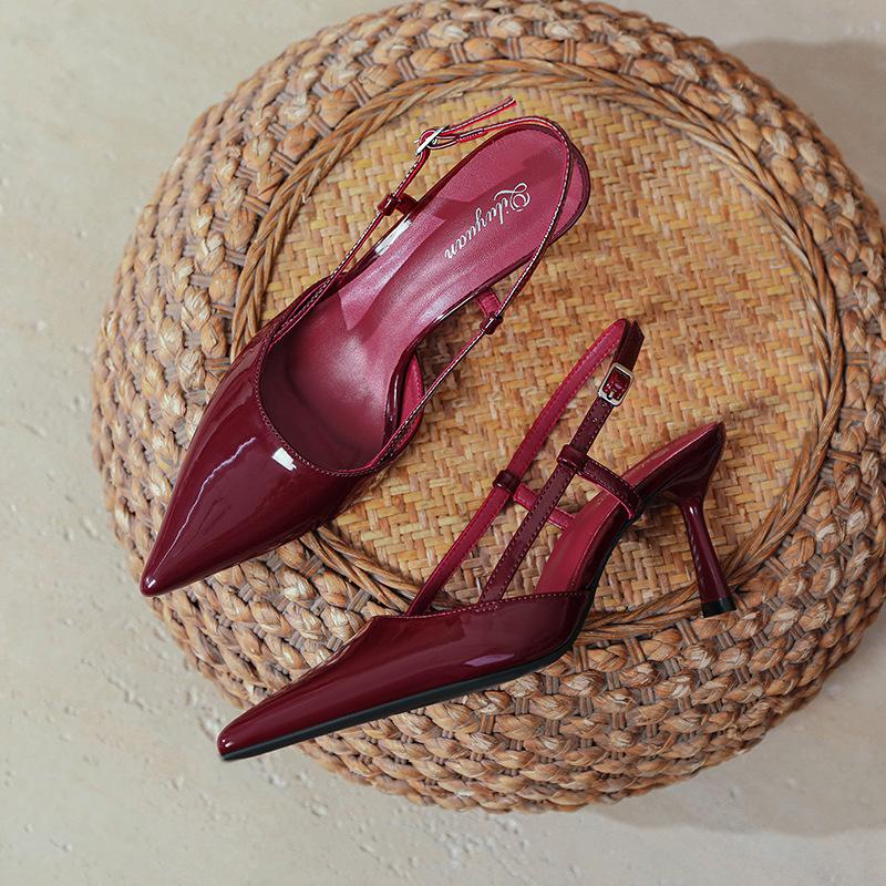 French high heels stiletto 2025 new large size women's shoes bag head sandals women's summer pointed empty high heels