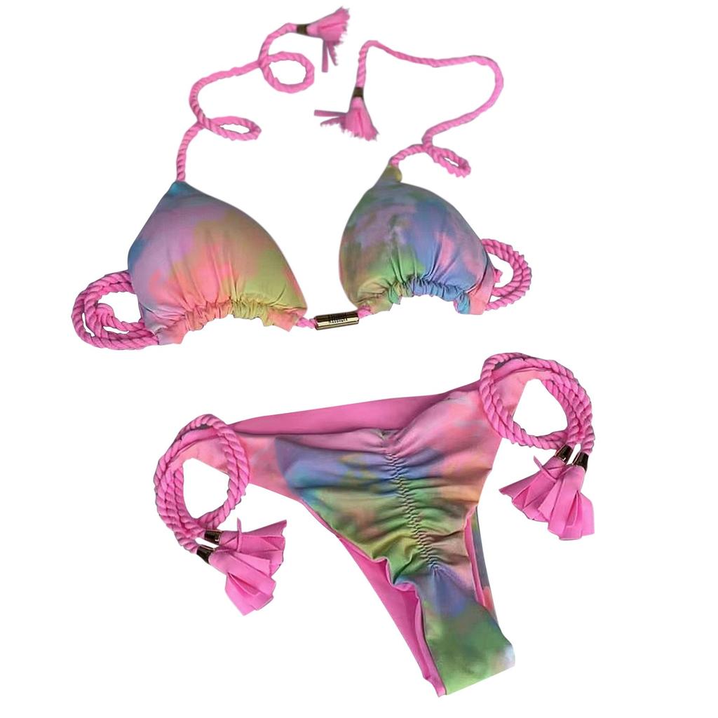 Two Piece Bikini Swimsuit Set Triangle Top with Adjustable Rope Straps and Low Rise Bottoms for Women Beachwear Swimwear