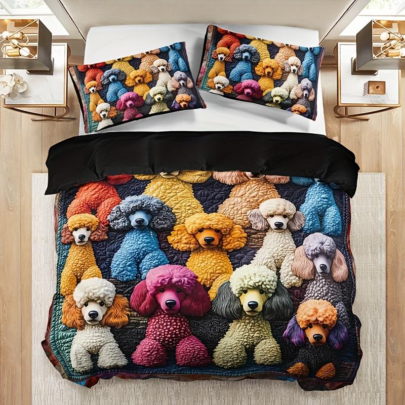 Colorful Teddy Dog Toy Animal Quilt Cover Set 1 Quilt Cover+2 Pillowcases High-Definition Printing For Home And Dormitory