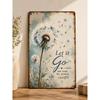 Vintage Dandelion Let Go Quote 2D Flat Rustic Farmhouse Wooden Wall Art, Inspirational Home Decor for Living Room Bedroom