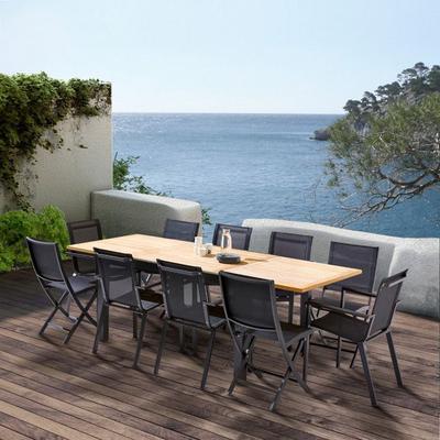 Garden Furniture Set Bali T 6 / 10 + F 6 + C 4 Teak Black Wilsa Garden