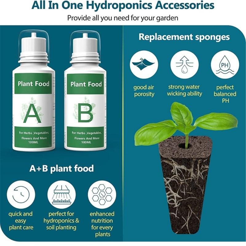 166pcs  Pods Kits Reusable Hydroponics Pods Set Indoor Hydroponics Growing System with Labels Grow Basket Growth Sponges