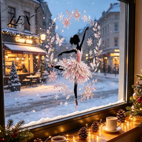Removable Vinyl Wall Decor Christmas Ballet Girl Static Window Clings, Xmas Glass Decals, Winter Non Adhesive Residue Film Ballerina Elf Stickers for