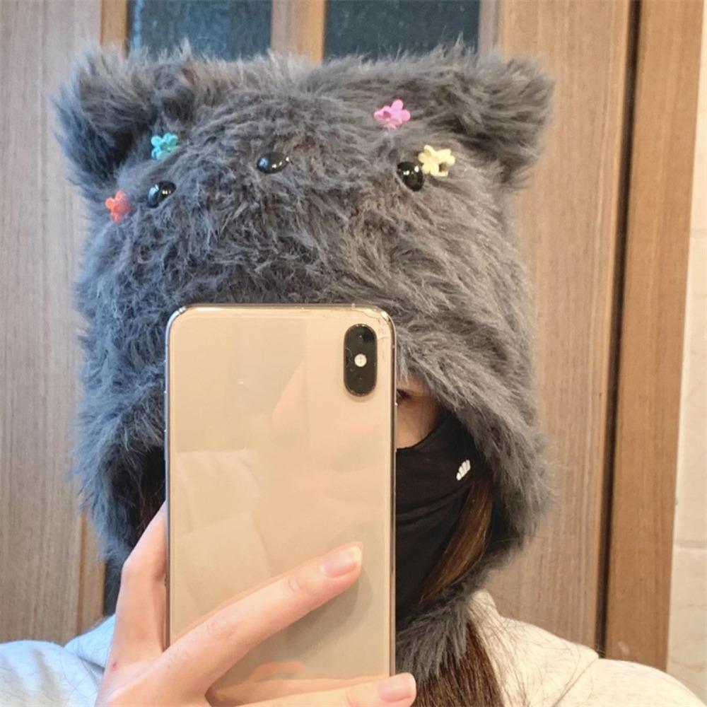 Y2k Plush Puppy Hat Warm Ear Protection Hat Animal Cartoon Fleece Hat  Woman