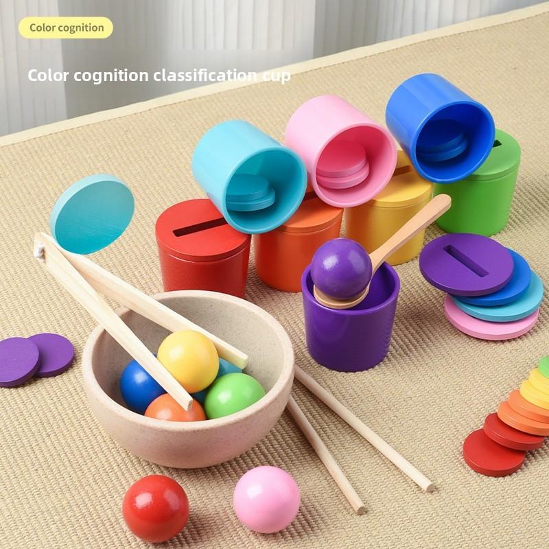 Tazas de Clasificación de Reconocimiento de Color de Madera Para Aprendizaje Temprano y Juguete Educativo para Niños
