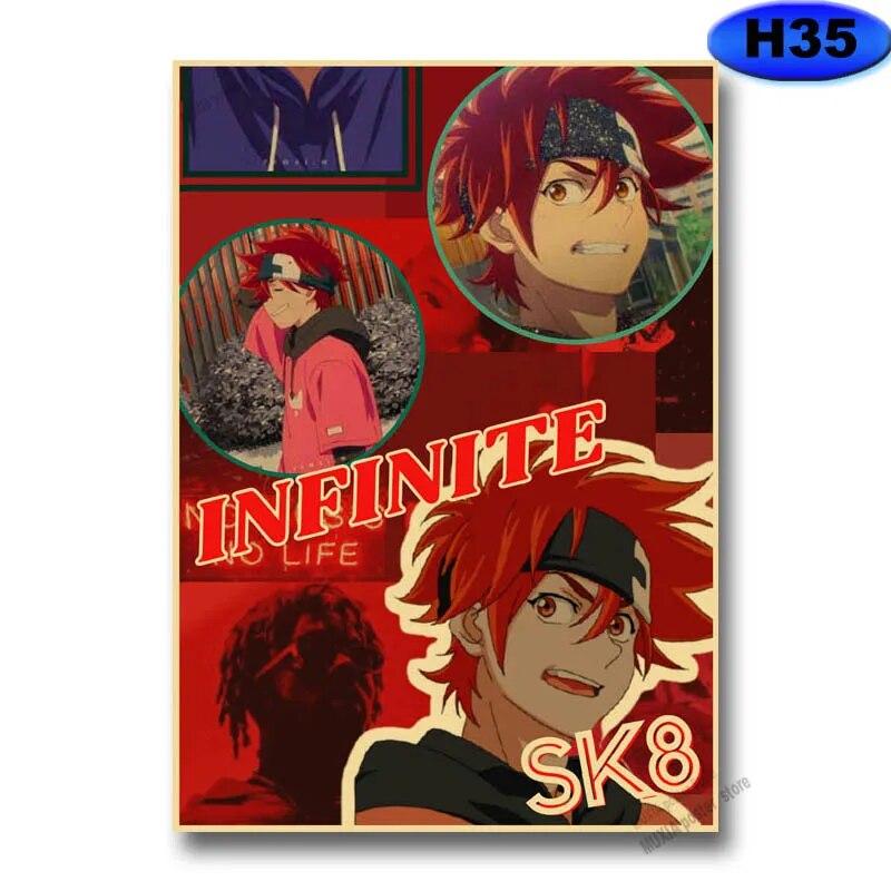 Vintage SK8 The Infinity Plakáty Japonské Anime Plakát Nálepka na zeď Kraftový papír Domácí dekorace Studovna Ložnice Bar Kavárna Umění Malba