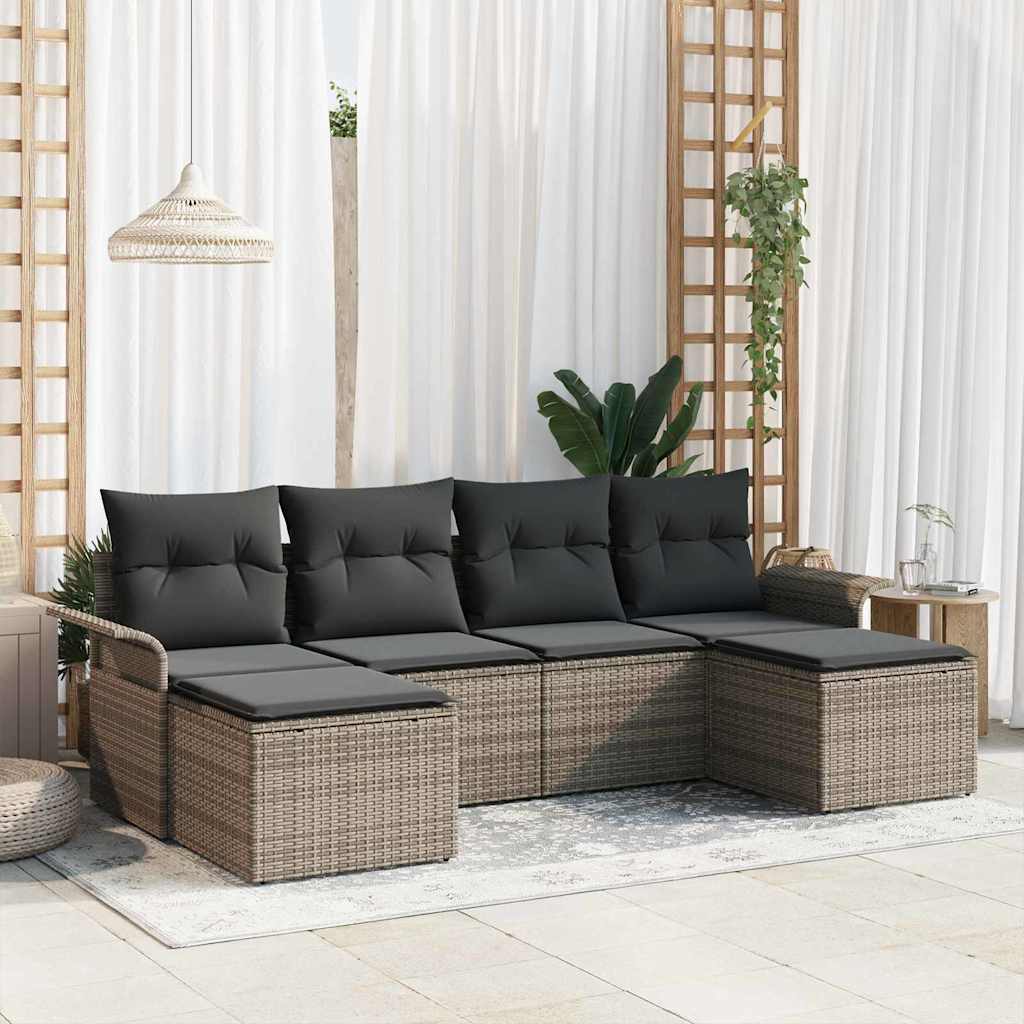 Garden Sofa Set with Cushions 6 Pcs Grey Poly Rattan