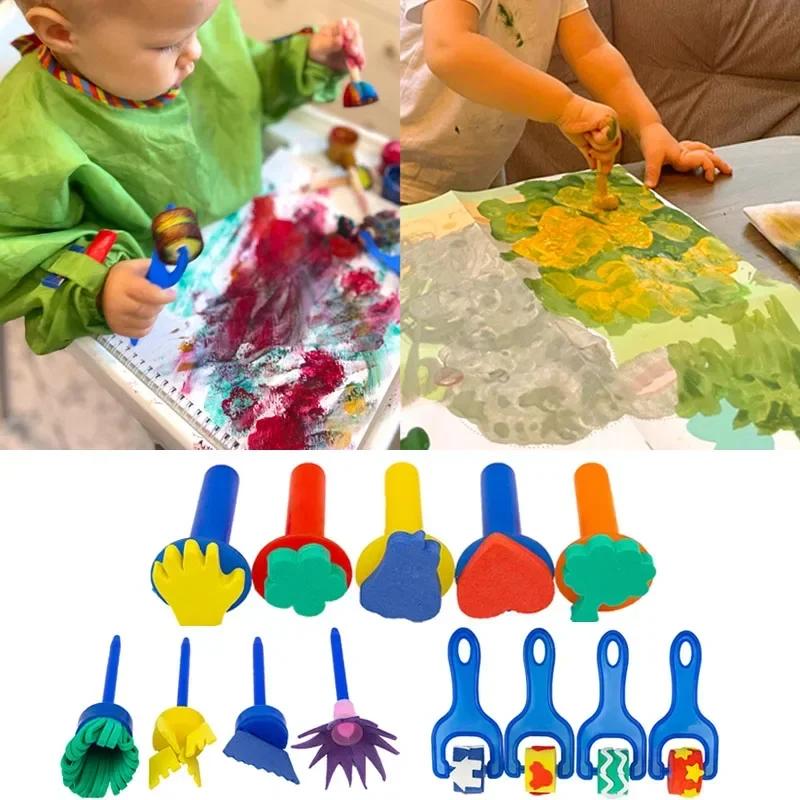 Children DIY Graffiti Sponge Brush Set Drawing Toys Broom Shaped Seal Sponge Brush Art Brush Enlightenment Puzzle Gift Kids Toys