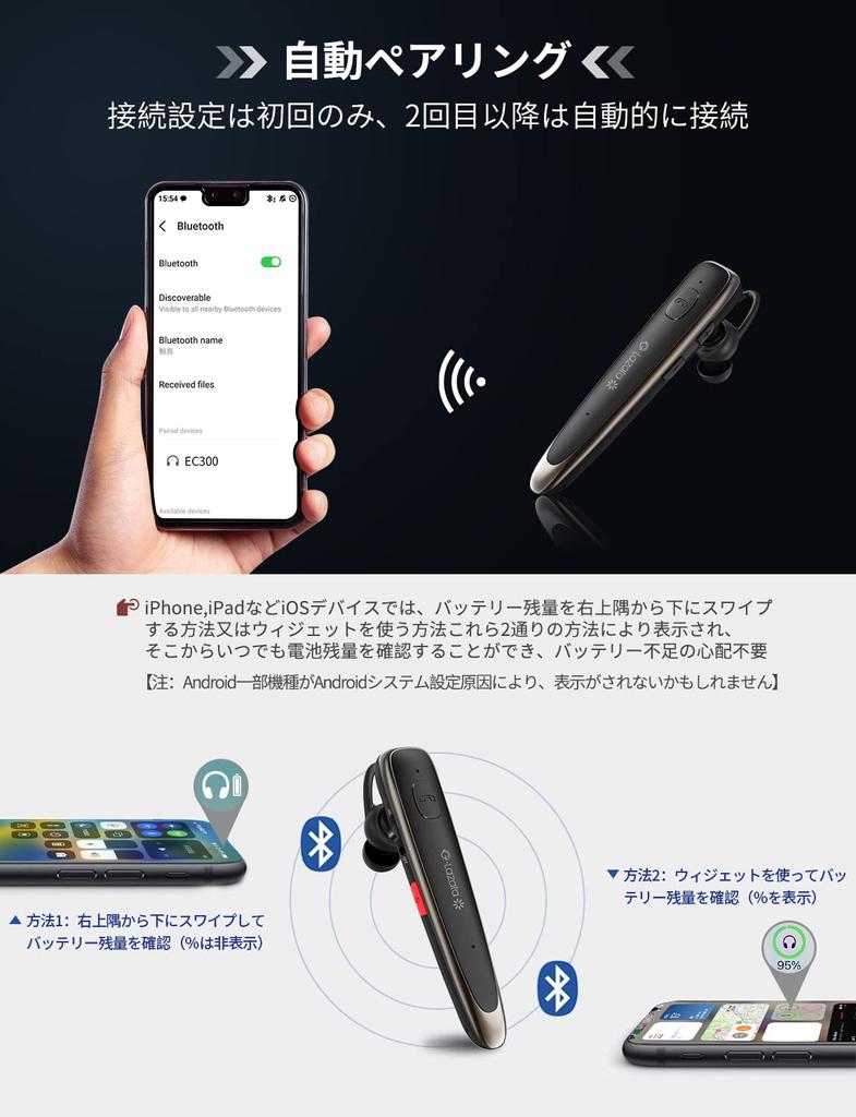 Glazata Japanese-sound Wireless Bluetooth Headset with Qualcomm Smart Chip [aptX & aptX HD, SBC & AAC Support, Dual Microphone Call Design, ENC Noise
