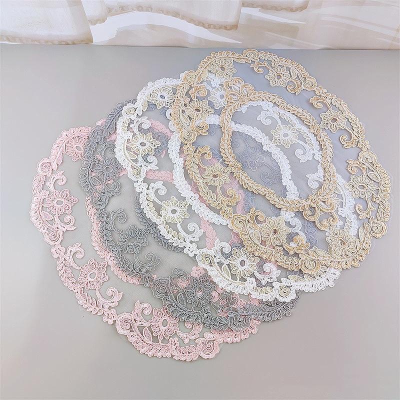 European Mesh Embroidered Delicate Table Mat Oval Placemat Oven Toaster Bowl Fruit Tray Cloth Tea Party Christmas Decoration