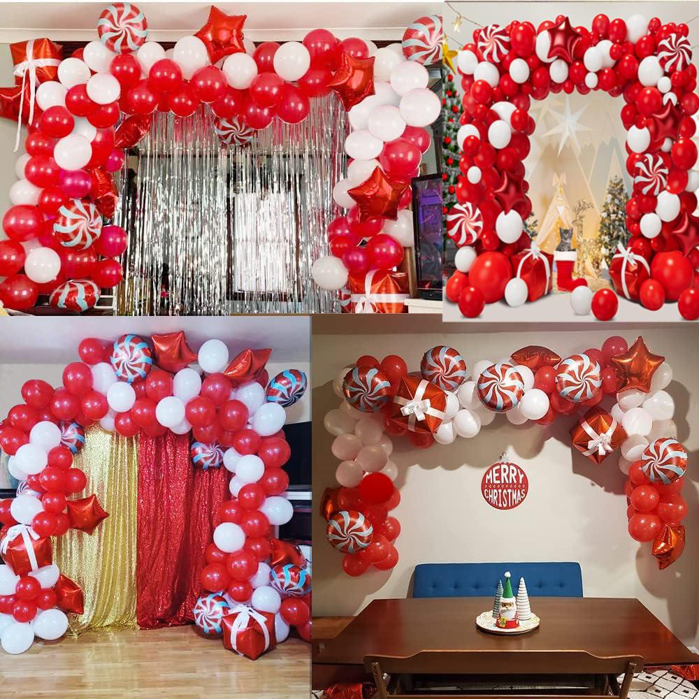 Christmas Balloon Wreath Set with Christmas Red and White Balloon Candy Balloon Gift Box Balloon Christmas Party Decoration