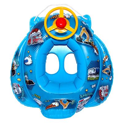 Eiwa Baby Boat Float with Foot and Horn Perfect for and Water and Beaches Blue (Vehicle Team) - Hole, Drawstring, Rope, Handle, - Toddlers, Kids,