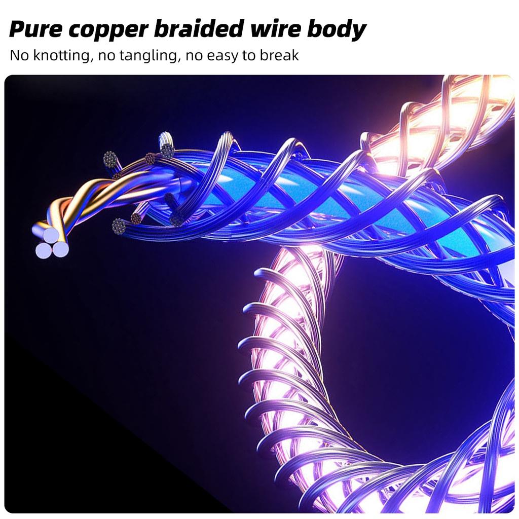 FONKEN 3 In 1 6A 66W Fast Charging Cable USB To Type-C Micro USB Lightning Charger Cable RGB Colorful Glow QData Cord