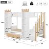 Bunk bed, loft bed, children's bed, wooden bed 90x200cm with drawer, fall protection and storage staircase, castle-shaped storage, white+natural color