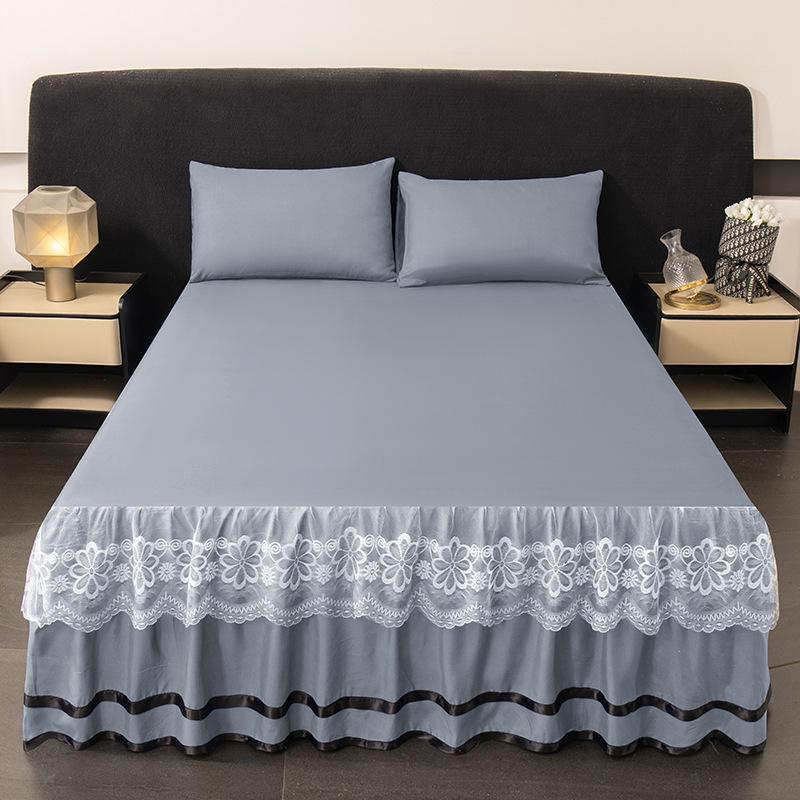 Brushed Double-Layer Solid Color Elastic Lace Ruffle Bed Skirt Full-Size Mattress Cover