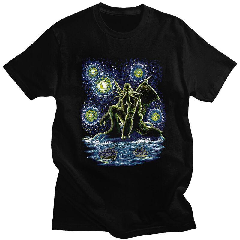 

Custom Starry Night Of Cthulhu T Shirt Men Pure Cotton T-shirt Brand Designer Monster Tee Tops Fashion Tshirts - Men s Summer... S разноцветный