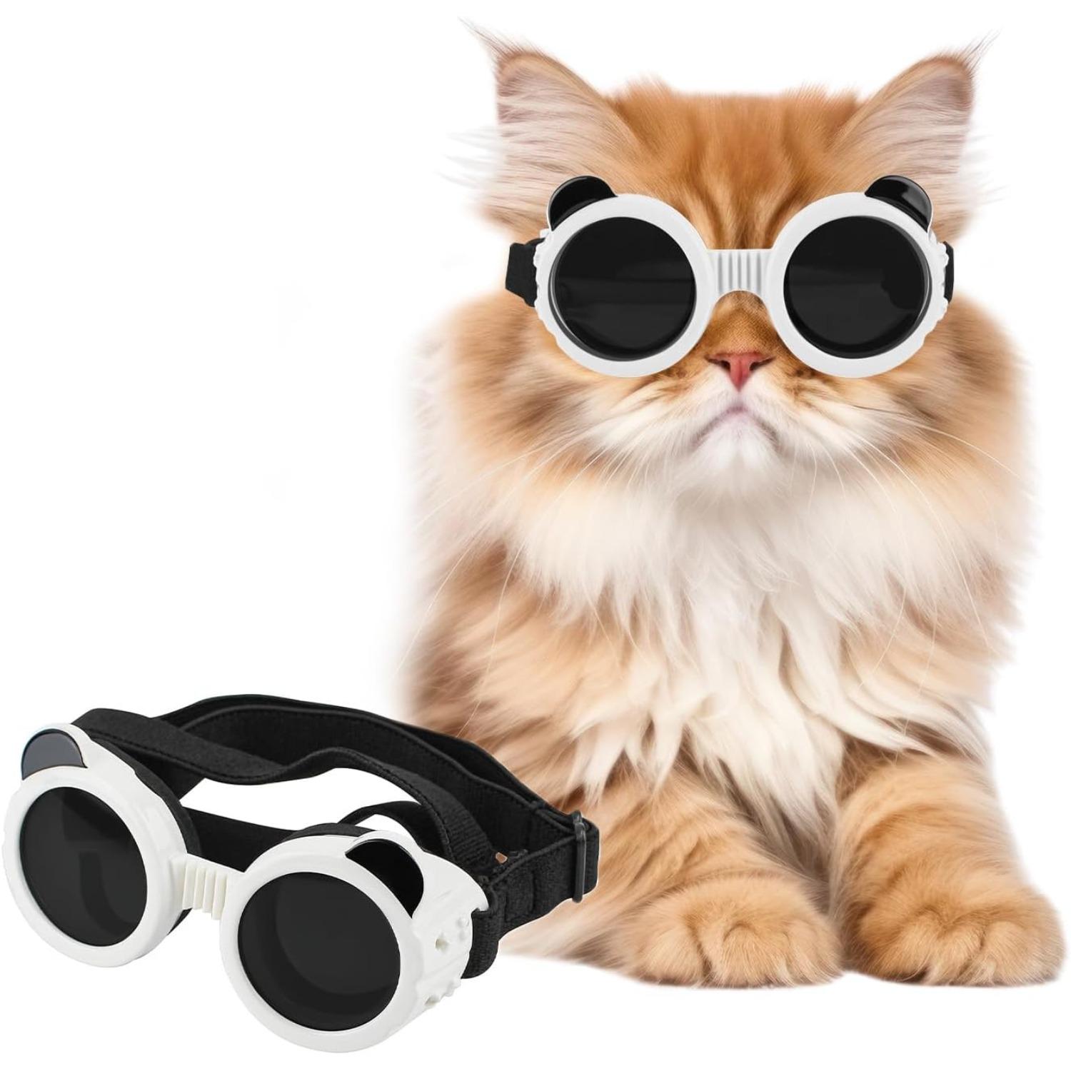 

ATUBAN Cat Goggles Panda Shape Dog Goggles Small Breed UV Protection Windproof Dog Eye Protection, Adjustable Straps,Breathable белый