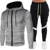 Fashion Men's Jacket Two Piece Zipper Hoodie+Pants Winter Warm Sports Wear Running Sports Wear