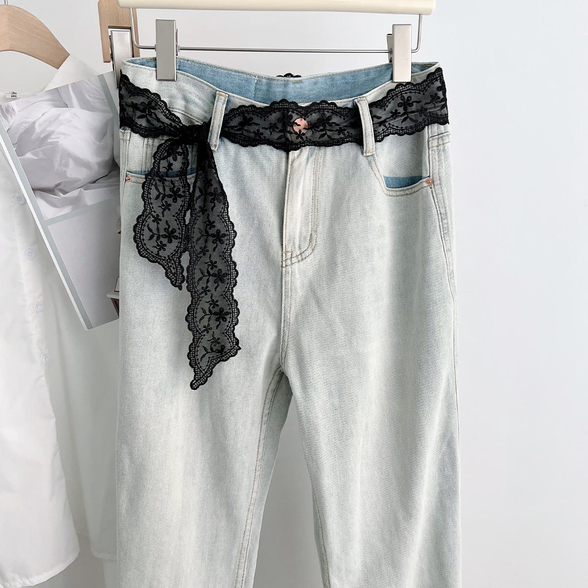 

Универсальный Ins Ветер Маленький Шарф Фея Трепещущее Кружево Длинный Шелковый Шарф Ремень Украшение на Талию Цветок Сладкий Стример 130cm