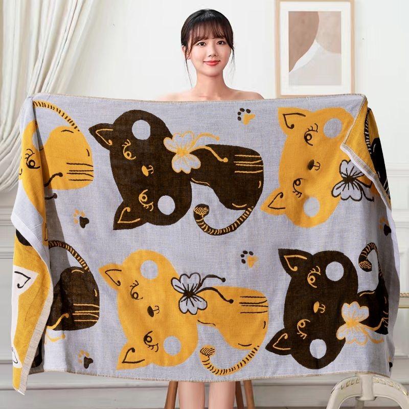 

Мультяшное кошачье банное полотенце 80*160 см Чистый хлопок Впитывающее банное полотенце 5-слойная хлопковая марля Супермягкое Нежное к коже и Комфортное банное полотенце cat yellow