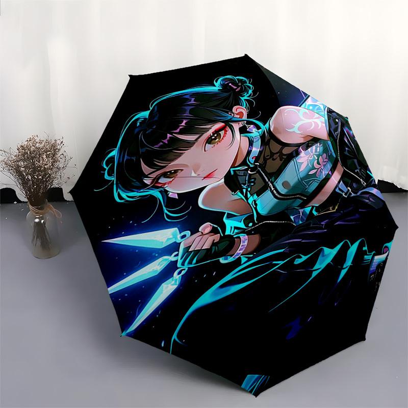 1pc Stained Glass Sunset Mountain Floral Auto Open Close Umbrella, Portable Folding Design with 8-Bone Iron Frame, Outdoor, Gift for Fans, Travelers,