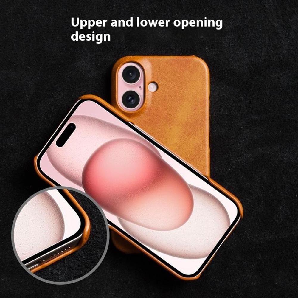 For iPhone 16 Case Calf Texture PU Leather Hard PC Protective Phone Cover