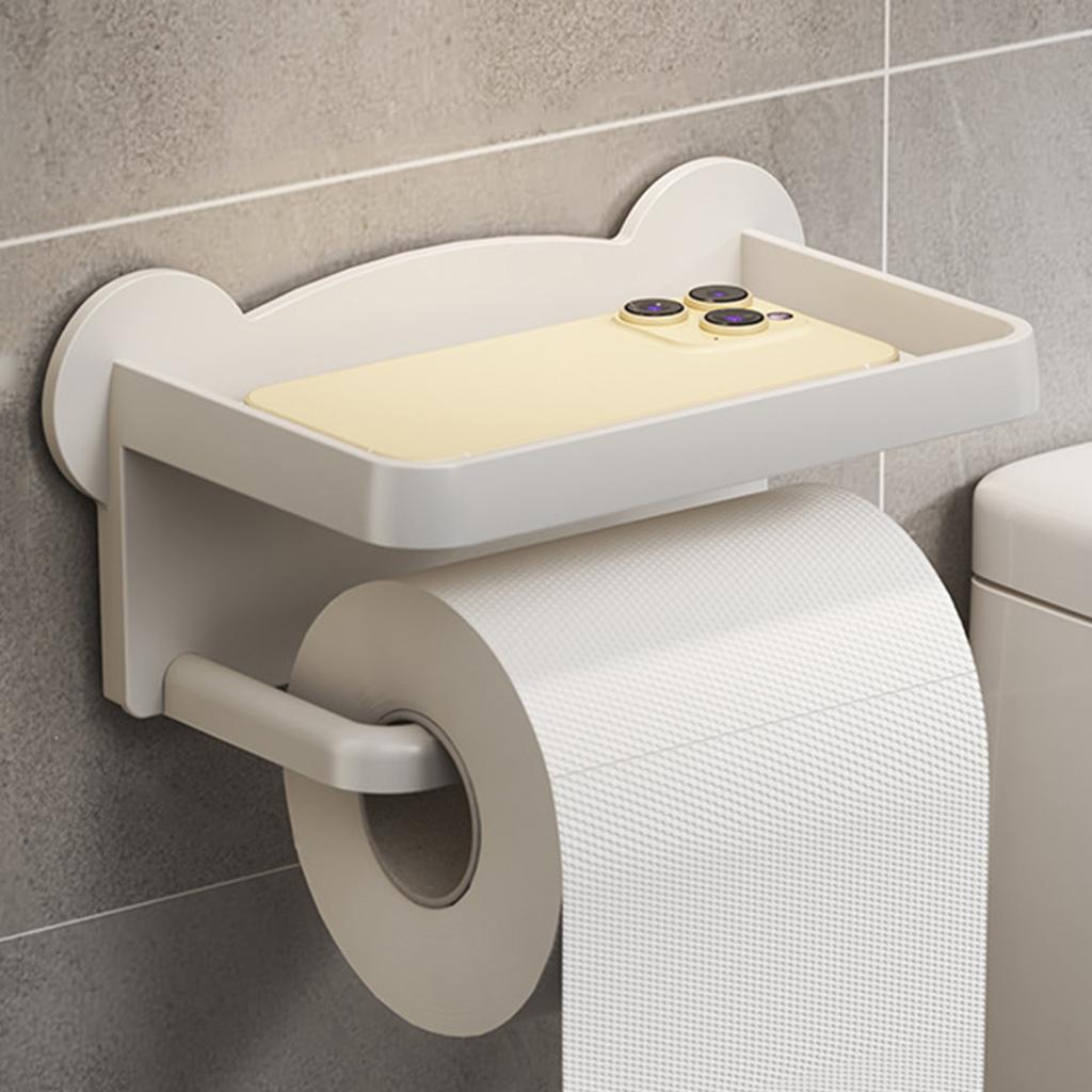 Compact Wall Mounted Tissue Storage with Phone Holder ABS Tissue Shelf Space Saving Tissue Holder for Home and Office